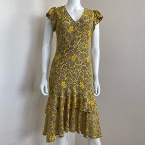 Lace party dress Gray and yellow lace dress size 6